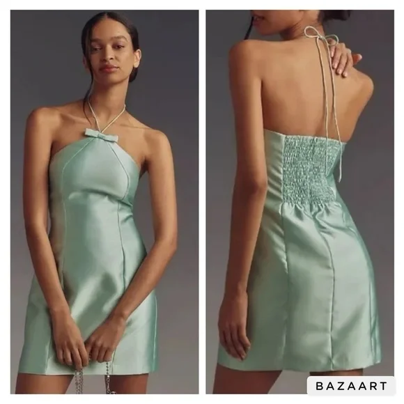 NWT Anthropologie Hutch Bow Halter Slim Mini Dress Sz L - Picture 1 of 9